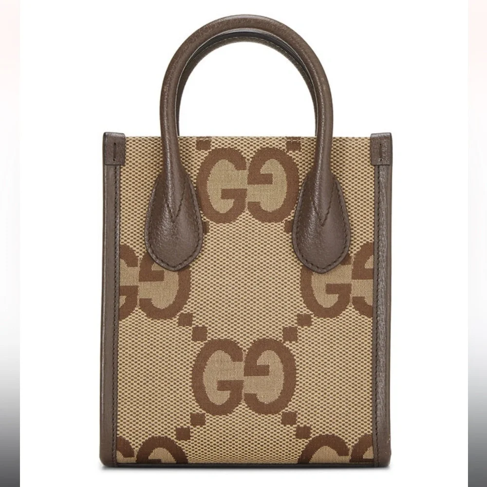 Gucci Jumbo GG Canvas Tote Mini in Brown and Tan with Adjustable Strap - Picture 4 of 11